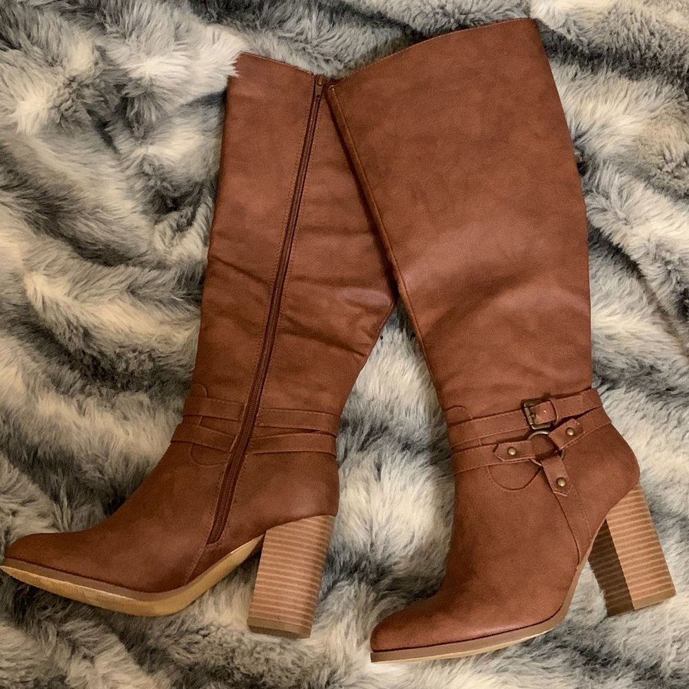 Just Fab Brown Buckle Knee Boots--Size 8
